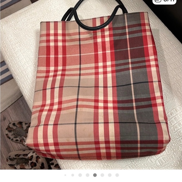 Burberry Red and Tan Checkered Tote - Picture 9 of 16